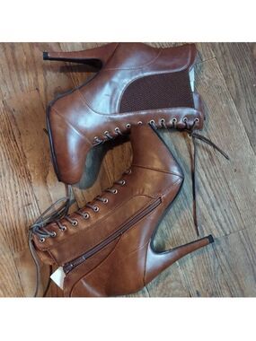 Brown Lace-Up Stiletto Size 7.5 Booties
